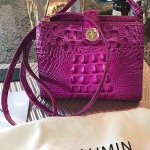 Brahmin Fuchsia Crocodile Embossed Leather Crossbody Bag - Unique!!